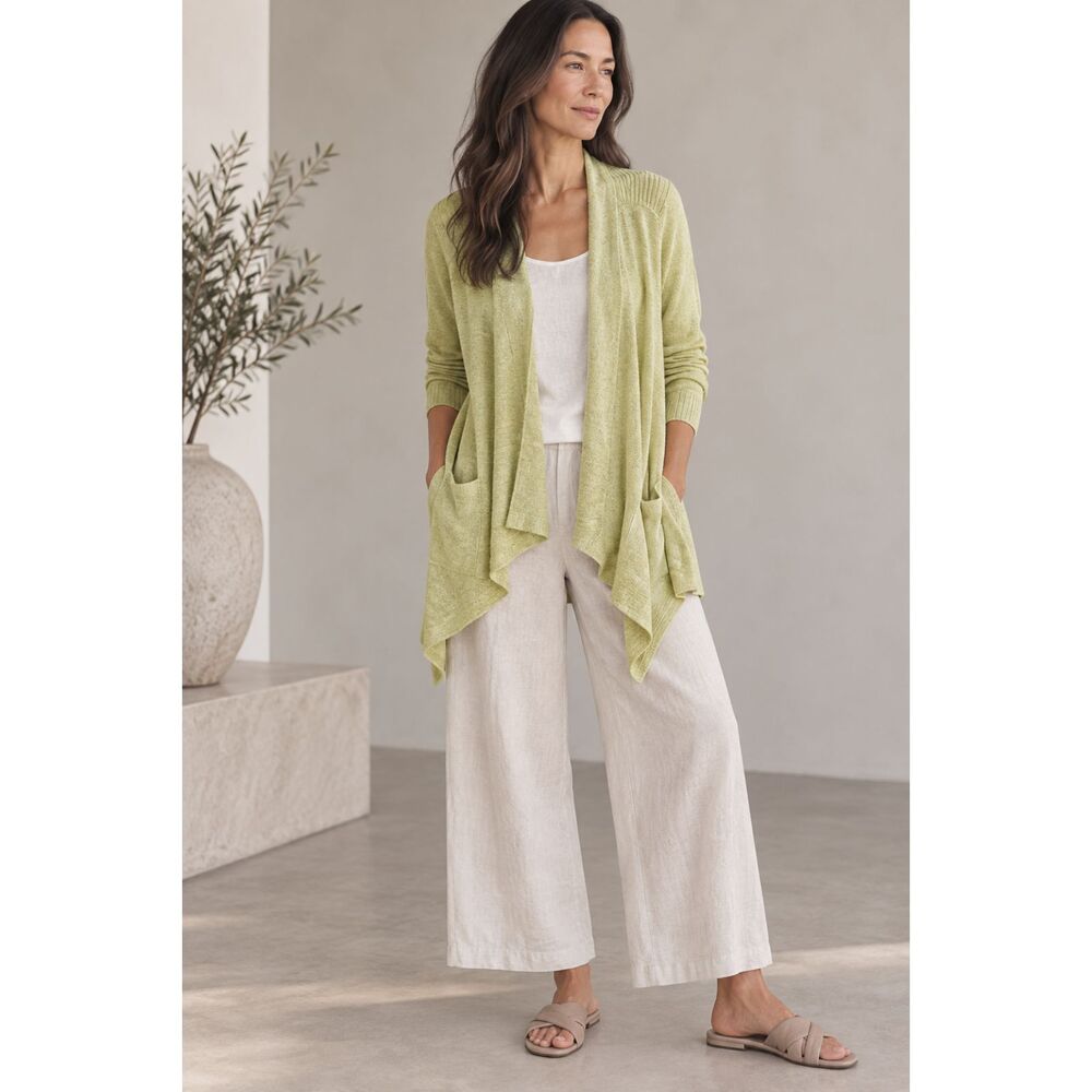 Eileen Fisher Yellow Open Front Cardigan Linen Cotton Size Small NWOT